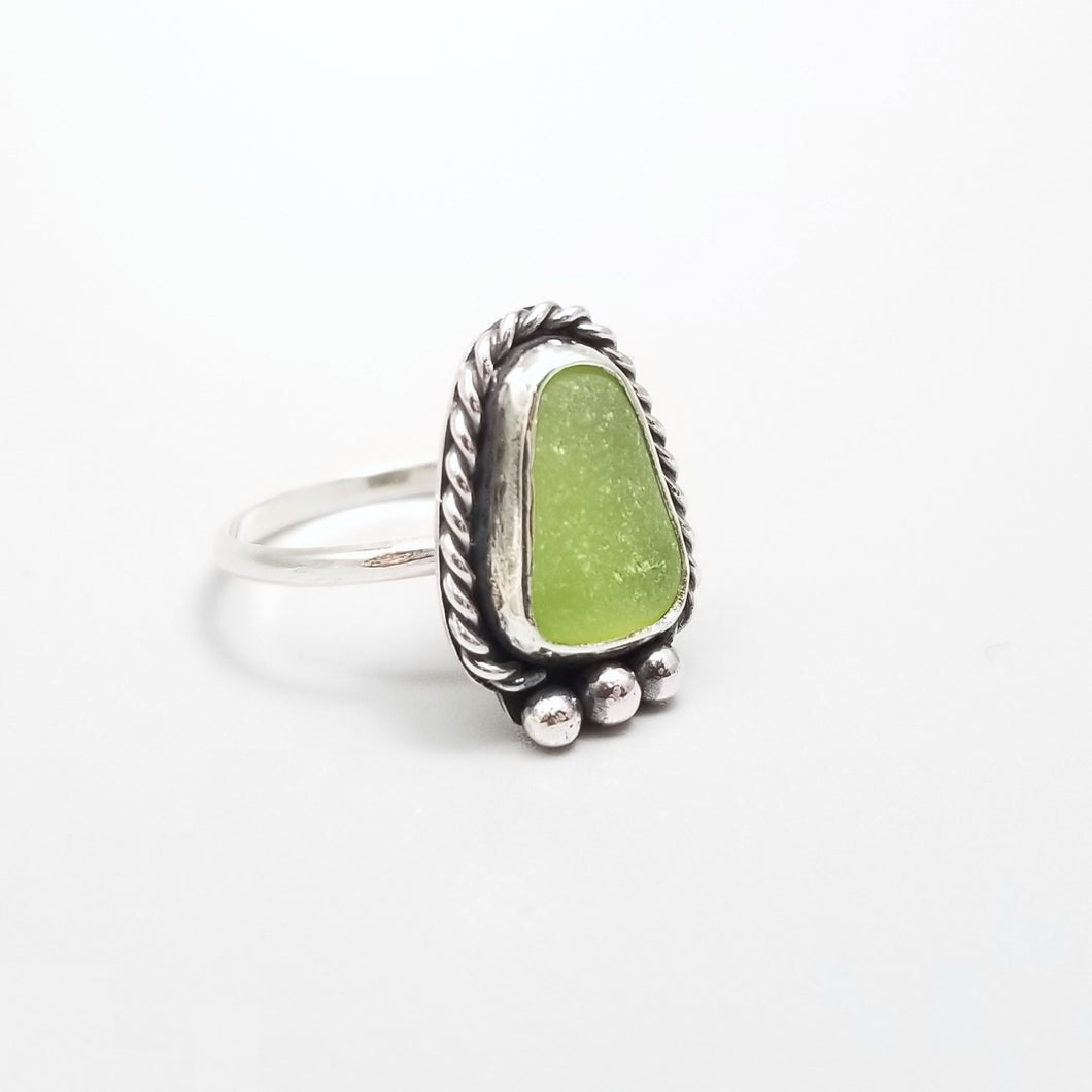 Natural Sea Glass Ring Sterling Silver Size 6.75