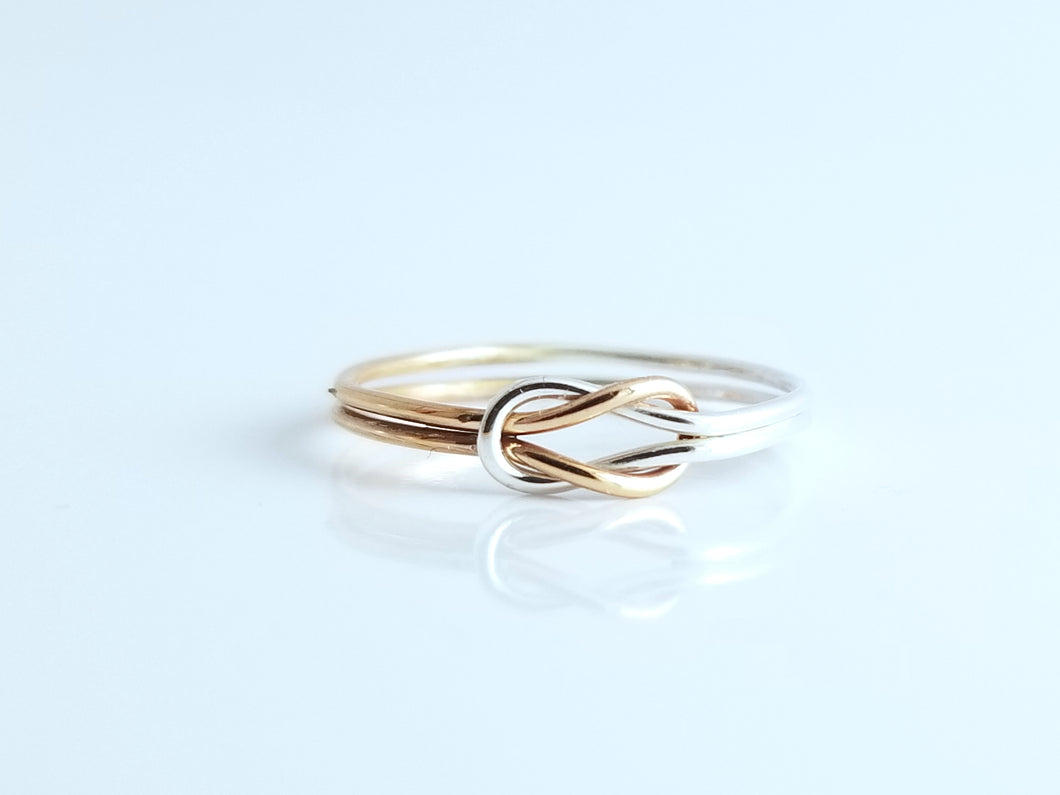 Two Tone Double Love Knot Ring-Sterling Silver-14K Gold Filled