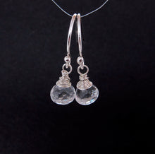 Wire Wrapped Crystal Quartz Dangle Earrings-Sterling Silver