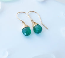 Wire Wrapped Emerald Green Onyx Earrings-Sterling Silver-14K Gold-Rose Gold Filled