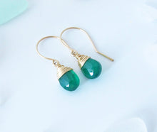 Wire Wrapped Emerald Green Onyx Earrings-Sterling Silver-14K Gold-Rose Gold Filled