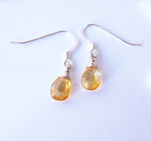 Wire Wrapped Yellow Citrine Dangle Earrings-Sterling Silver