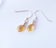 Wire Wrapped Yellow Citrine Dangle Earrings-Sterling Silver