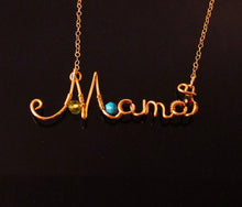 Wire Name Necklace with Birthstones-14k Gold Filled