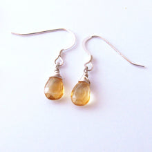 Wire Wrapped Yellow Citrine Dangle Earrings-Sterling Silver