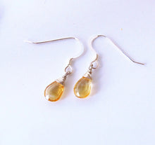 Wire Wrapped Yellow Citrine Dangle Earrings-Sterling Silver