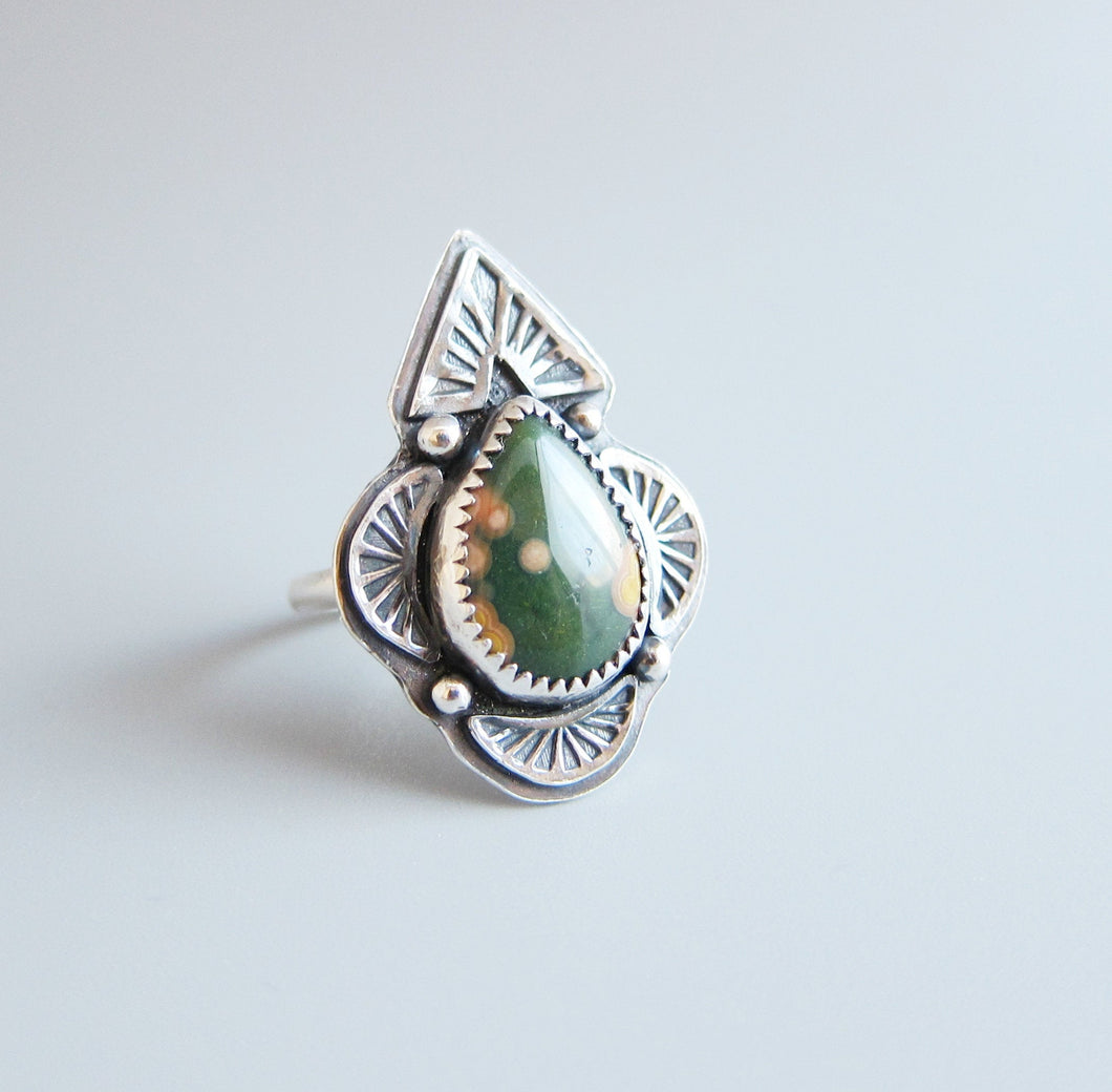 Sterling Silver Ocean Jasper Ring-Size 6.75