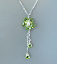 Wire Wrapped Peridot Gemstone Flower Necklace-Sterling Silver
