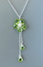 Wire Wrapped Peridot Gemstone Flower Necklace-Sterling Silver