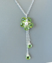 Wire Wrapped Peridot Gemstone Flower Necklace-Sterling Silver