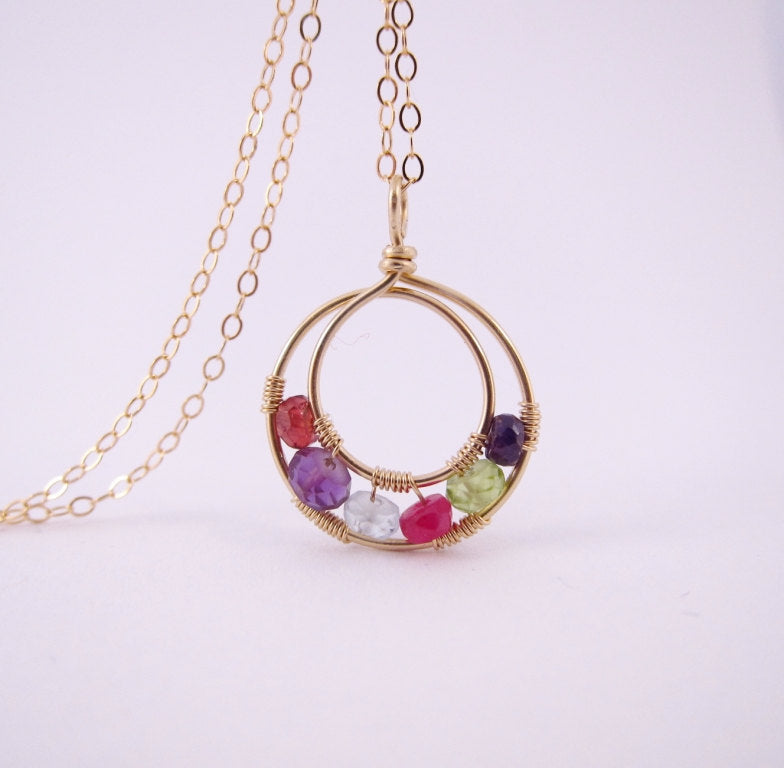 Mothers Necklace Birthstones-14K Gold Filled