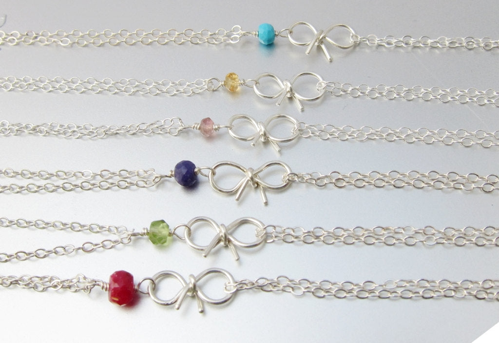 Personalized Birthstone Bow Bracelet-Sterling Silver