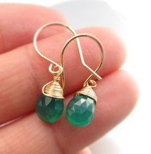 Wire Wrapped Emerald Green Onyx Earrings-Sterling Silver-14K Gold-Rose Gold Filled