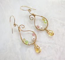 Wire Wrapped Multiple Gemstone Earrings-14K Gold Filled