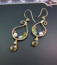 Wire Wrapped Multiple Gemstone Earrings-14K Gold Filled