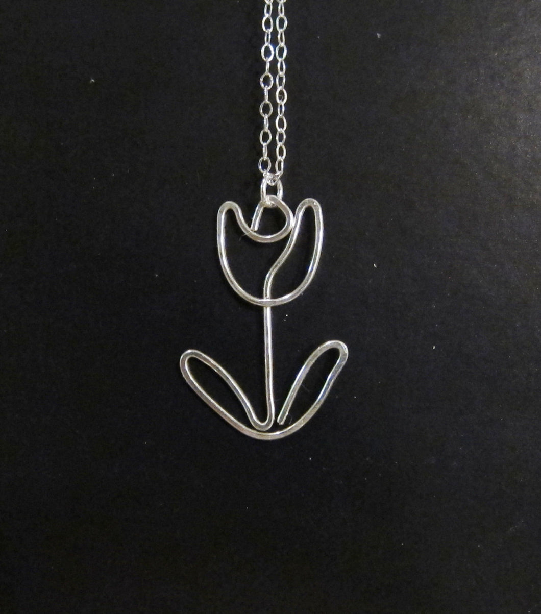 Wire Tulip Flower Necklace-Sterling Silver-14K Gold-Rose Gold Filled
