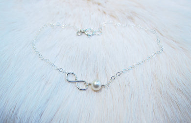 Freshwater Pearl Infinity Anklets-Bridesmaid Gift Set of 5,6,7,8,9,10,11,12-Sterling Silver