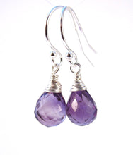 Wire Wrapped Purple Amethyst Earrings-Sterling Silver