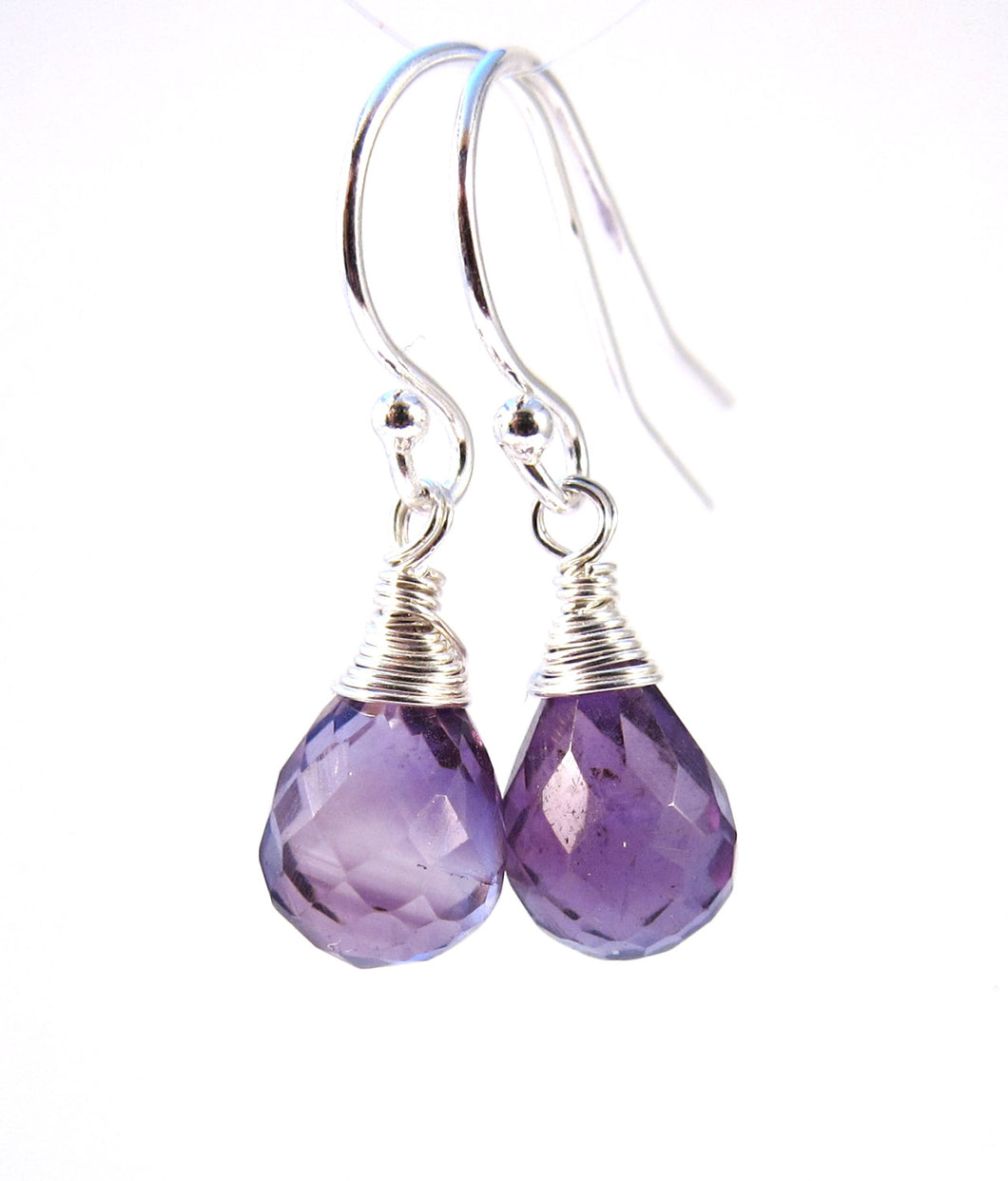 Wire Wrapped Purple Amethyst Earrings-Sterling Silver