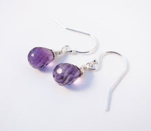 Wire Wrapped Purple Amethyst Earrings-Sterling Silver