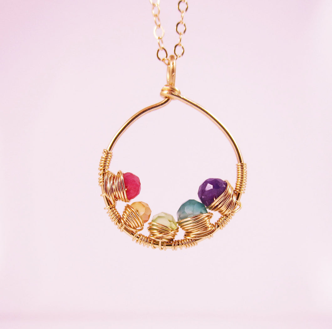 Gold Mother's Necklace with Birthstones-14K Gold-Rose Gold Filled