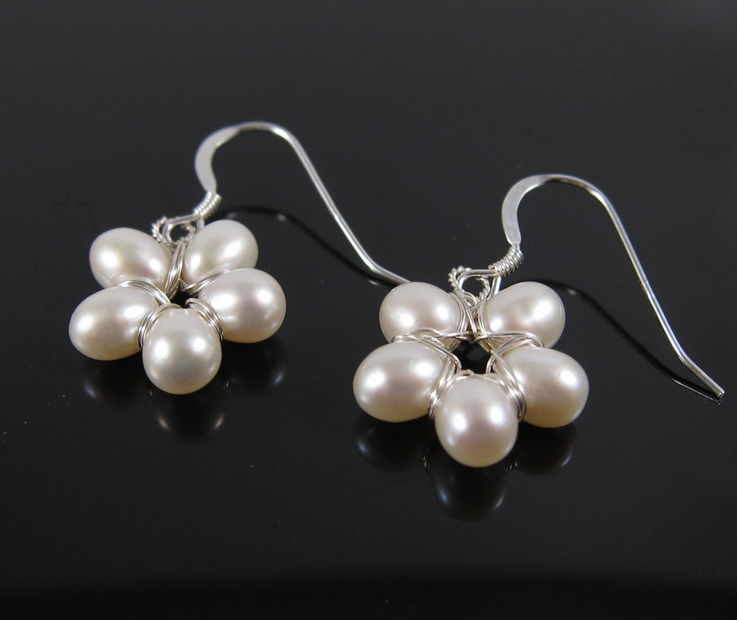 Natural Freshwater Pearl Flower Earrings-Sterling Silver