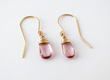 Dainty Wire Wrapped Pink Quartz Dangle Earrings 14K Gold Filled