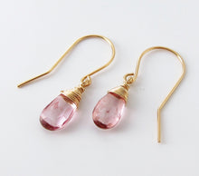 Dainty Wire Wrapped Pink Quartz Dangle Earrings 14K Gold Filled