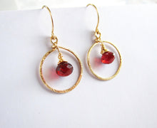 Wire Wrapped Red Garnet Earrings-14K Gold Filled