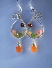 Wire Wrapped Gemstone Earrings-Moonstone Opal Citrine Peridot Aquamarine Garnet-Sterling Silver