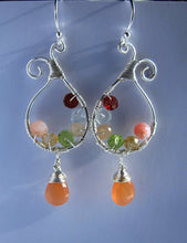 Wire Wrapped Gemstone Earrings-Moonstone Opal Citrine Peridot Aquamarine Garnet-Sterling Silver