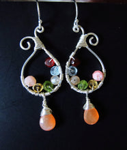 Wire Wrapped Gemstone Earrings-Moonstone Opal Citrine Peridot Aquamarine Garnet-Sterling Silver