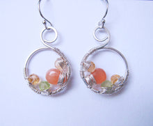 Wire Wrapped Gemstone Earrings-Citrine Peridot Moonstone-Sterling Silver