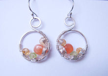 Wire Wrapped Gemstone Earrings-Citrine Peridot Moonstone-Sterling Silver