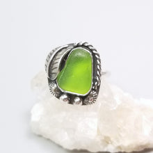 Lime Green Sea Glass Ring Sterling Silver Size 8