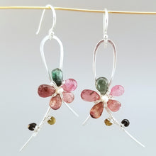 Wire Wrapped Tourmaline Flower Earrings-Sterling Silver