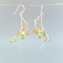 Wire Wrapped Gemstone Flower Earrings-Birthstone Earrings-Spring Earrings-Sterling Silver Butterfly Earrings-Citrine Peridot Flower Earrings