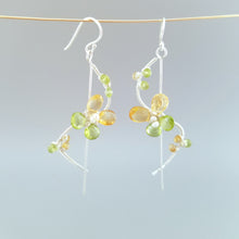 Wire Wrapped Gemstone Flower Earrings-Birthstone Earrings-Spring Earrings-Sterling Silver Butterfly Earrings-Citrine Peridot Flower Earrings