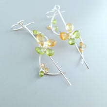 Wire Wrapped Gemstone Flower Earrings-Birthstone Earrings-Spring Earrings-Sterling Silver Butterfly Earrings-Citrine Peridot Flower Earrings