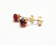 Wire Wrapped Red Garnet Stud Earrings-14K Gold-Rose Gold Filled