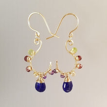 Gold Lapiz Lazuli Earrings-Wire Wrapped Multi Gemstone Earrings
