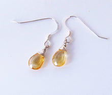 Wire Wrapped Yellow Citrine Dangle Earrings-Sterling Silver