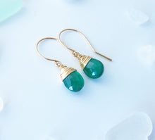 Wire Wrapped Emerald Green Onyx Earrings-Sterling Silver-14K Gold-Rose Gold Filled