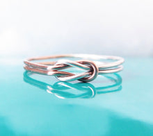 Two Tone Double Love Knot Ring-Sterling Silver-14K Rose Gold Filled