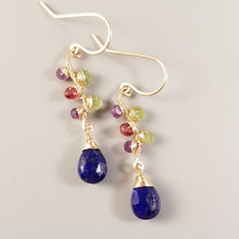 Gold Lapiz Lazuli Earrings-Wire Wrapped Multi Gemstone Earrings