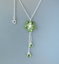 Wire Wrapped Peridot Gemstone Flower Necklace-Sterling Silver