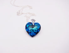 Bermuda Blue Swarovski Crystal Heart Necklace-Sterling Silver
