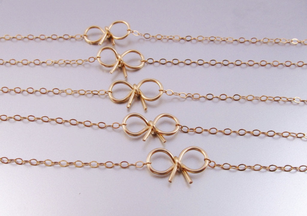 Bow Bracelets-Bridesmaid Gift Set of 5,6,7,8,9,10,11,12-14K Gold-Rose Gold Filled
