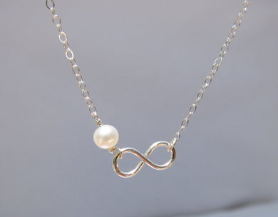 Freshwater Pearl Infinity Necklaces-Bridesmaid Gift Set of 5,6,7,8,9,10,11,12-Sterling Silver