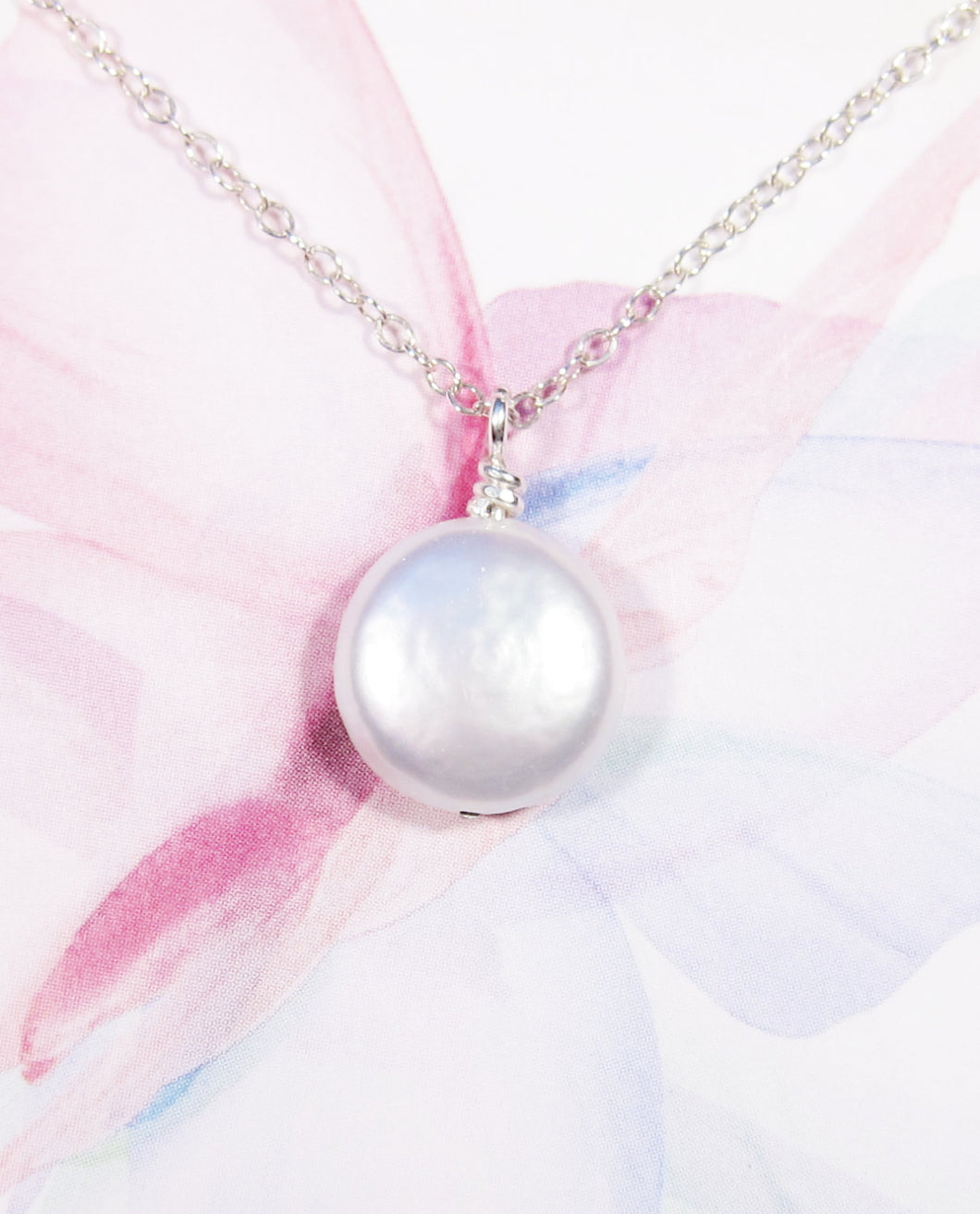 Natural Freshwater Coin Pearl Necklace-Bridesmaid Gift Set of 5,6,7,8,9,10,11,12-Sterling Silver